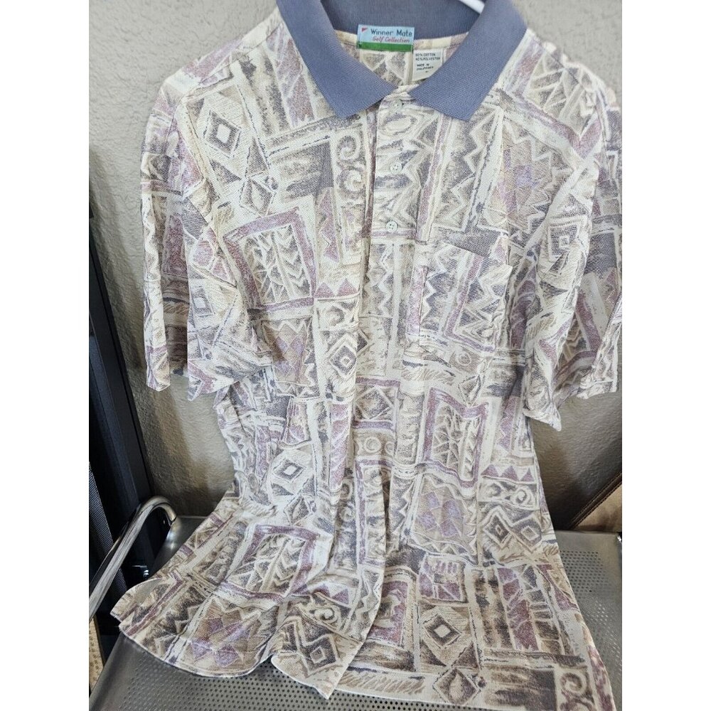 Winner Mate Golf Collection Colorful Patterned Polo Shirt Vintage Men's Large